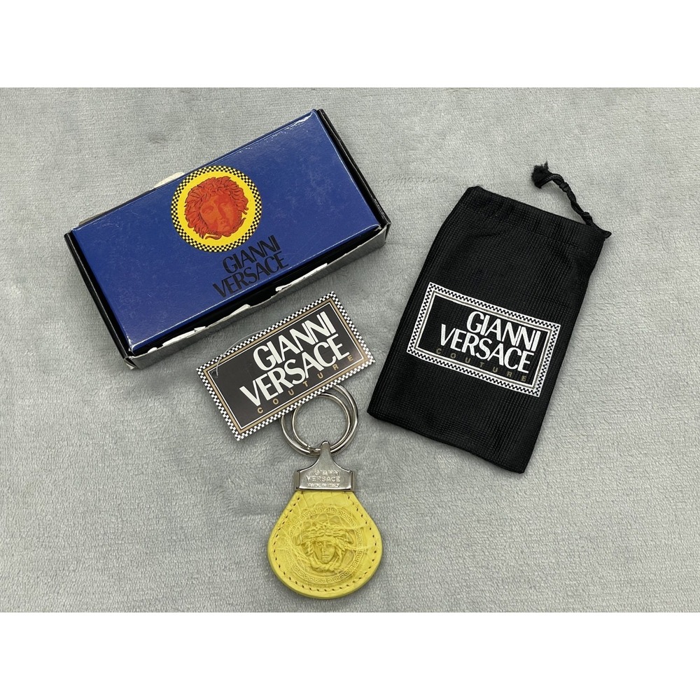 Vintage Gianni Versace Medusa Keychain Unisex One Size Yellow Leather Italy